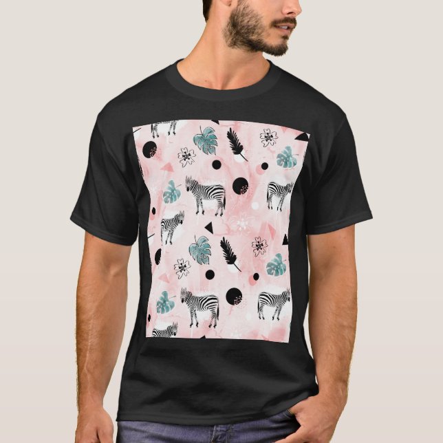 Tropiska Löv Zebröder Tie-Dye Mönster T Shirt (Framsida)