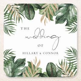 Tropiska löven elegant bröllop underlägg papper kvadrat