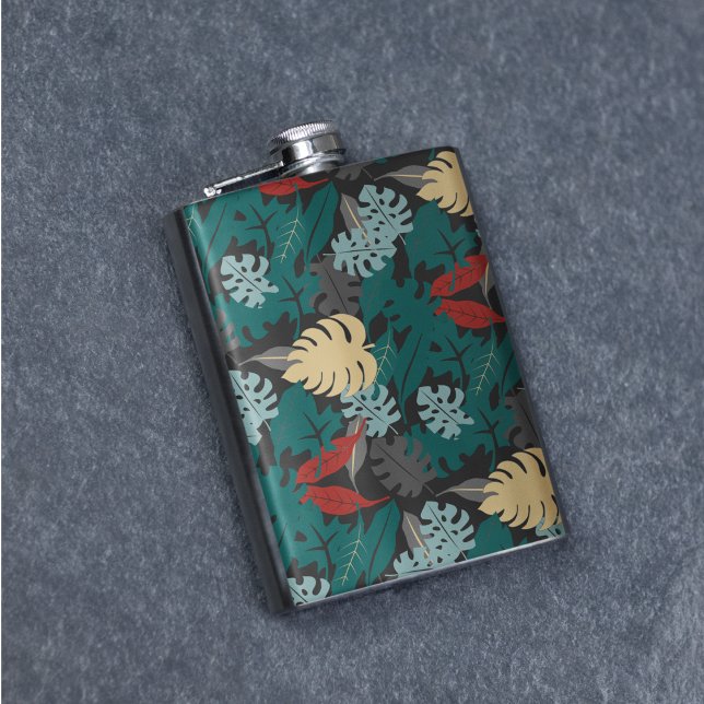 Tropiska Löven Mönster Fickplunta (forest leaves flask)