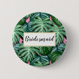 Tropiska Löven Mönster - Grönt Foliage Bridemaid Knapp