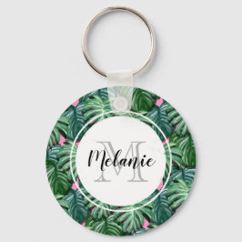 Tropiska Löven Mönster - Grönt Foliage Monogram Nyckelring