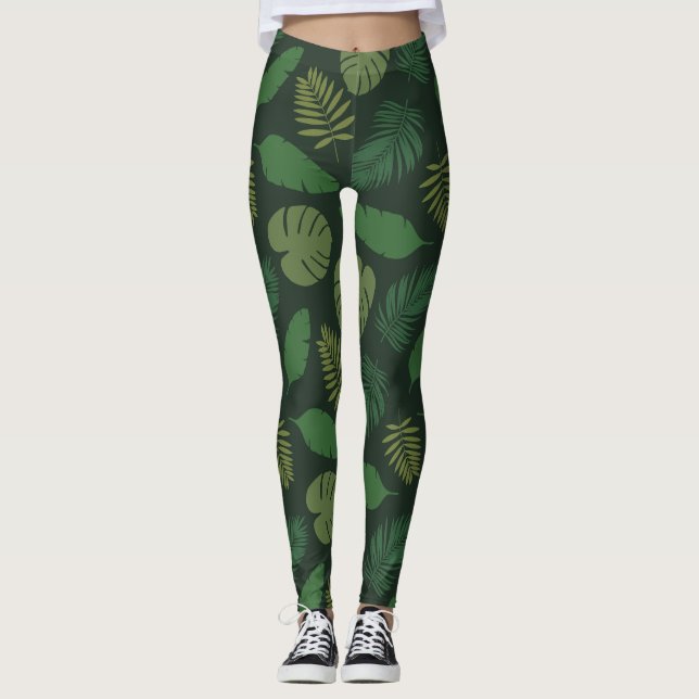 Tropiska Löven Mönster Leggings (Framsida)