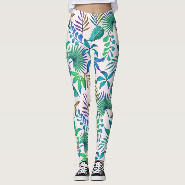 Tropiska löven mönster leggings (Framsida)