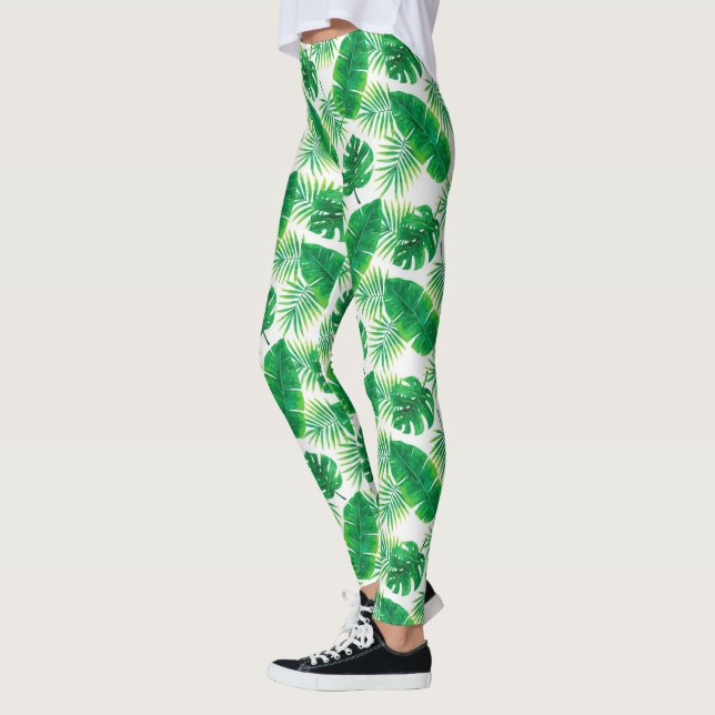 Tropiska Löven Mönster Leggings (Vänster)