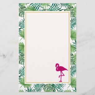 Tropiska Löven Mönster och Rosa Flamingo Brevpapper