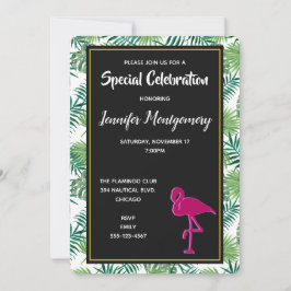 Tropiska Löven Mönster och Rosa Flamingo Party Inbjudningar