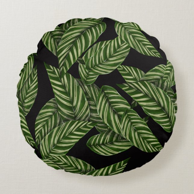 Tropiska Löven Mönster Rund Kudde (Framsidan)