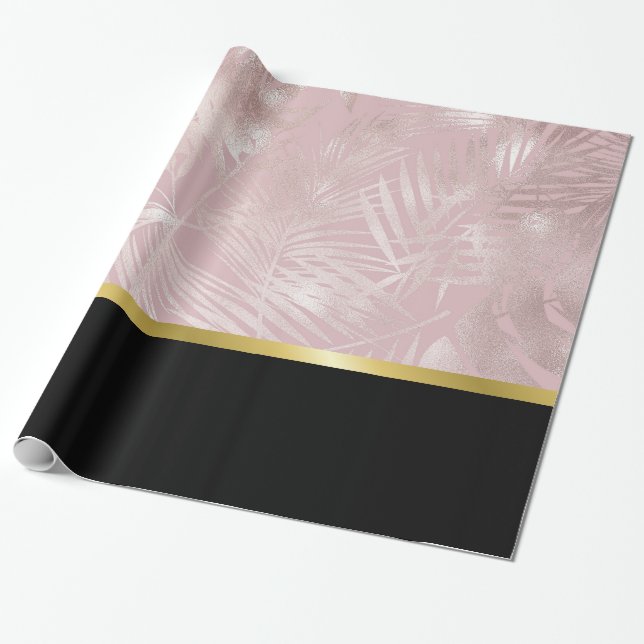 Tropiska Löven ro med Svarta Gräns Presentpapper (Utrullad)