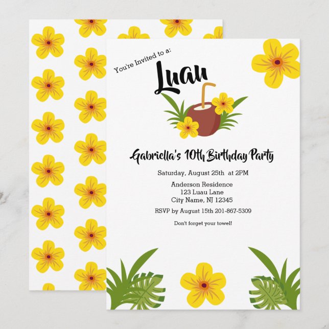 Tropiska Luau Coconut-Födelsedagsfesten Inbjudningar (Fram/baksida)