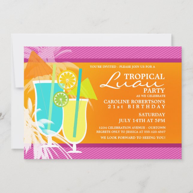 Tropiska Luau-festinvitationer Inbjudningar (Framsida)