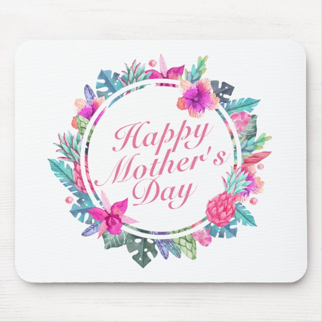 Tropiska Lycklig Mors dag Blommigt Ram Mousepad Musmatta (Framsidan)