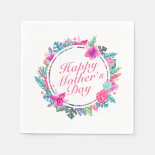 Tropiska Lycklig Mors dag Blommigt Ram Napkin Pappersservett
