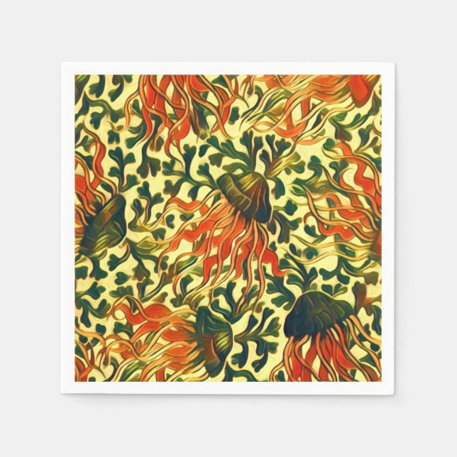 Tropiska maneter under havets undervattensfinart pappersservett (Framsidan)