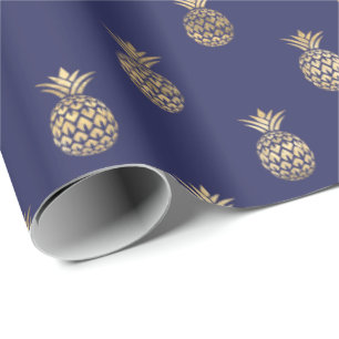 Tropiska marinblåfenad ananas Guld Mönster Presentpapper