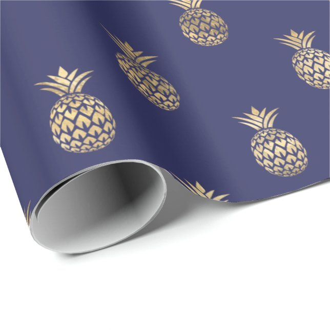 Tropiska marinblåfenad ananas Guld Mönster  Presentpapper (Rullad Hörn)
