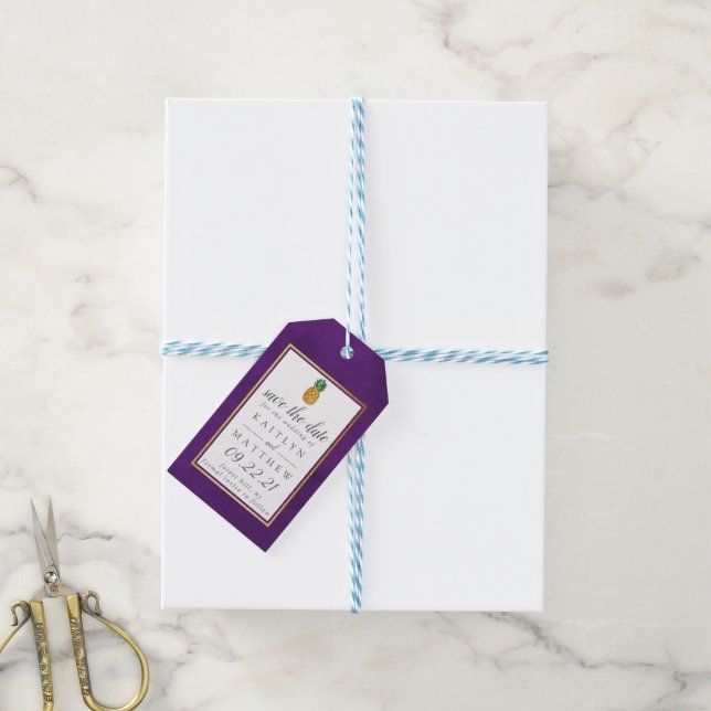 Tropiska Märkre för ananas Bröllop spara datum-gåv Presentetikett (Med Snöre)