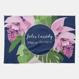 Tropiska Medinilla Flower Mörk blått Circle med na Kökshandduk