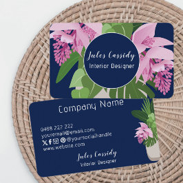 Tropiska Medinilla Flower Mörk blått Circle Visitkort