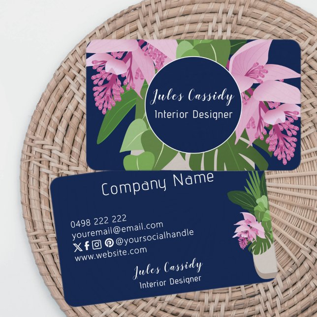 Tropiska Medinilla Flower Mörk blått Circle Visitkort (Skapare uppladdad)