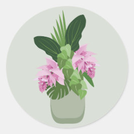 Tropiska Medinilla Rosa Flower Grönt Vas Runt Klistermärke