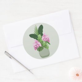 Tropiska Medinilla Rosa Flower Grönt Vas Runt Klistermärke