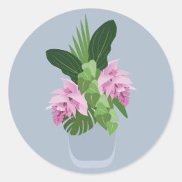 Tropiska Medinilla Rosa Flower i Blue Vas Runt Klistermärke