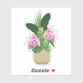 Tropiska Medinilla Rosa Flower i Gult Vas Klistermärken