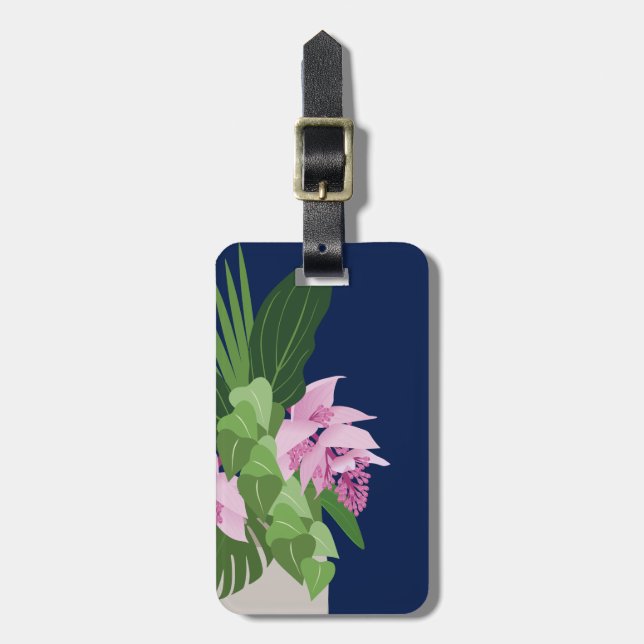 Tropiska Medinilla Rosa Flower på Mörk blått Bagagebricka (Vertikal Framsida)