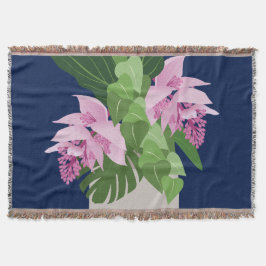 Tropiska Medinilla Rosa Flower på Mörk blått Filt