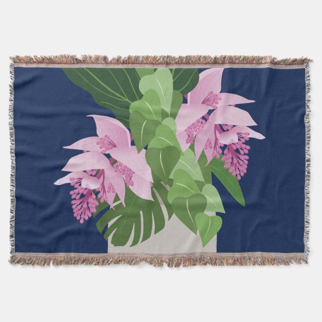 Tropiska Medinilla Rosa Flower på Mörk blått Filt (Framsidan)