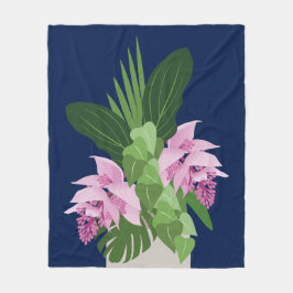 Tropiska Medinilla Rosa Flower på Mörk blått Fleecefilt
