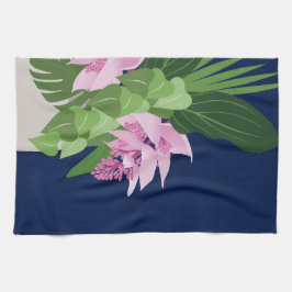 Tropiska Medinilla Rosa Flower på Mörk blått Kökshandduk