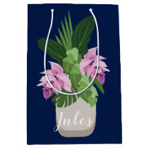 Tropiska Medinilla Rosa Flower Vas på Mörk blått