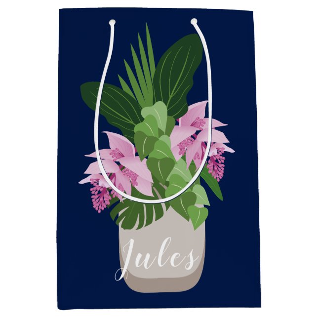 Tropiska Medinilla Rosa Flower Vas på Mörk blått (Framsidan)