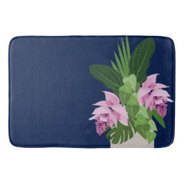 Tropiska Medinilla Rosa Flower Vas på Mörk blått Badrumsmatta