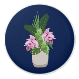 Tropiska Medinilla Rosa Flower Vas på Mörk blått Knopp