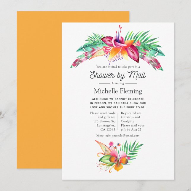 Tropiska Möhippan för vattenfärg, sommartid med e- Inbjudningar (Fram/baksida)