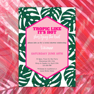 Tropiska Möhippans Vild Rosa Glitter Monstera Inbjudningar