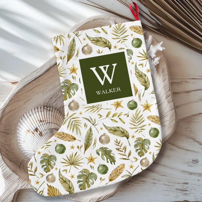 Tropiska Monogram Namn Liten Julstrumpa (Skapare uppladdad)