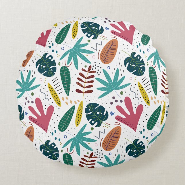 tropiska mönster med färglöst löv rund kudde (Framsidan)