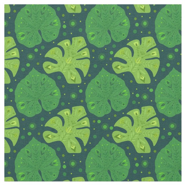 Tropiska mönster med liana och monstera löv tyg (Närbild)