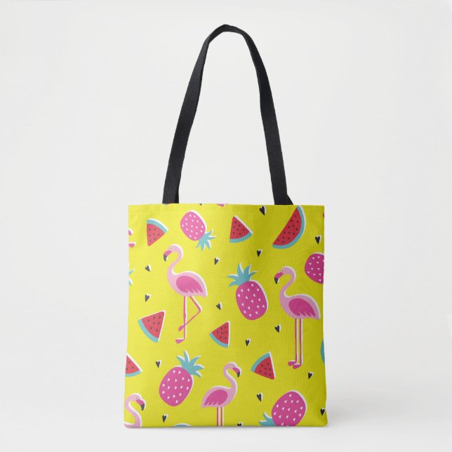  tropiska mönster med rosa ananas, flamingos, w tygkasse (Framsida)