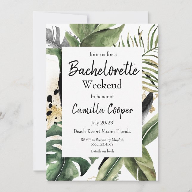 Tropiska Monstera Bachelorette Party Inbjudningar (Framsida)