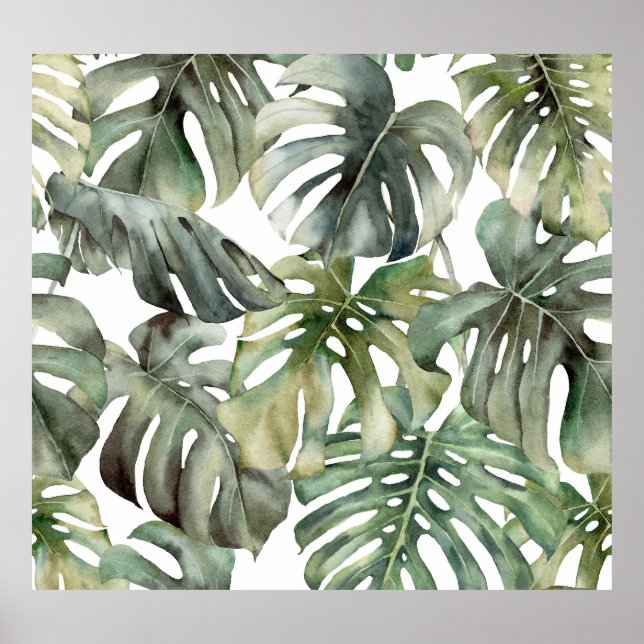 Tropiska Monstera Big Watercolor Mönster Poster (Framsidan)