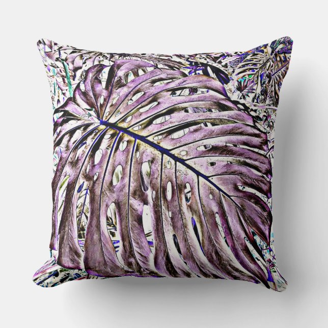 Tropiska Monstera blad i lila Kudde (Framsida)