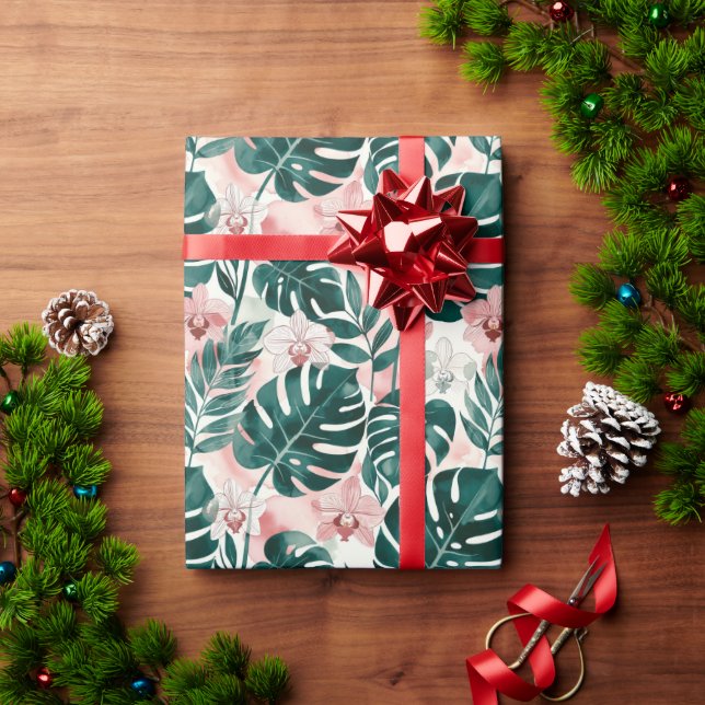 Tropiska Monstera blad och ömtåliga orkidéer Presentpapper (Julgåva)