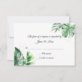 Tropiska Monstera Botanicals & Guld Bröllop OSA Kort