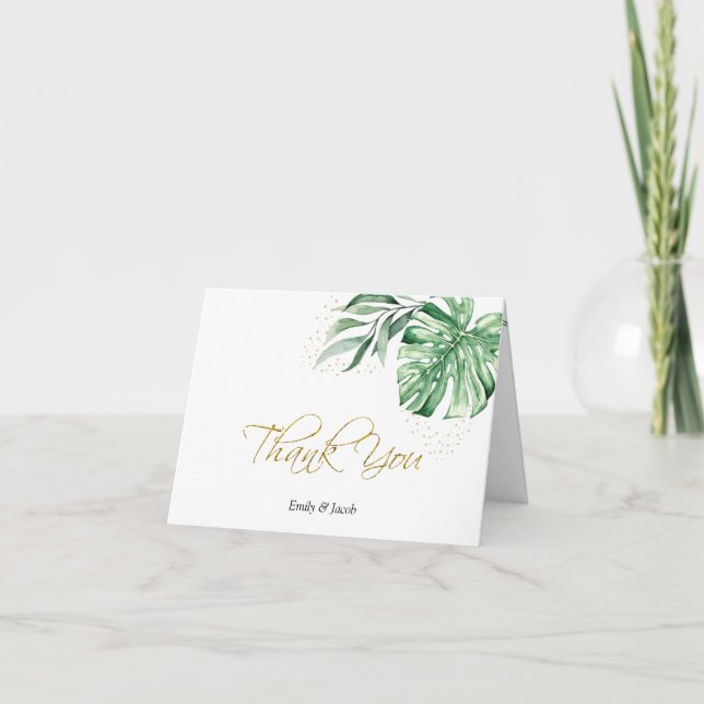 Tropiska Monstera Botanicals & Guld | Tack Kort (Framsida)