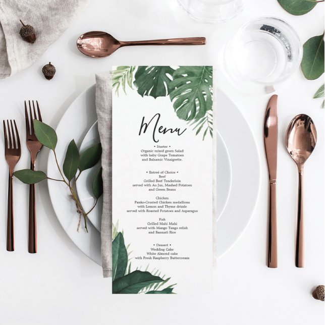 Tropiska Monstera Bröllop Menu eller Möhippa Inbjudningar (Skapare uppladdad)