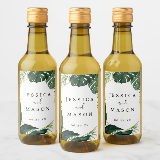 Tropiska monstera Bröllop Mini Vin-etiketter Vinetikett (Flaskor)